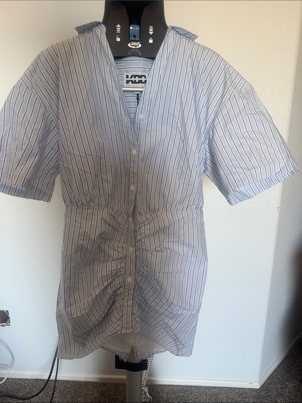 Striped Short-Sleeve Button-Down Dress in Light Blue